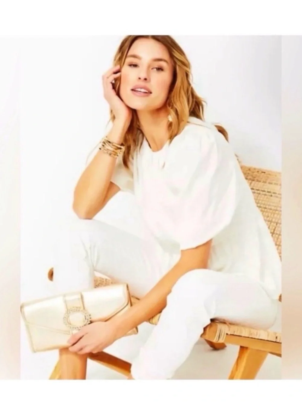 LILLY PULITZER Ivory Silky Satin Peplum Top